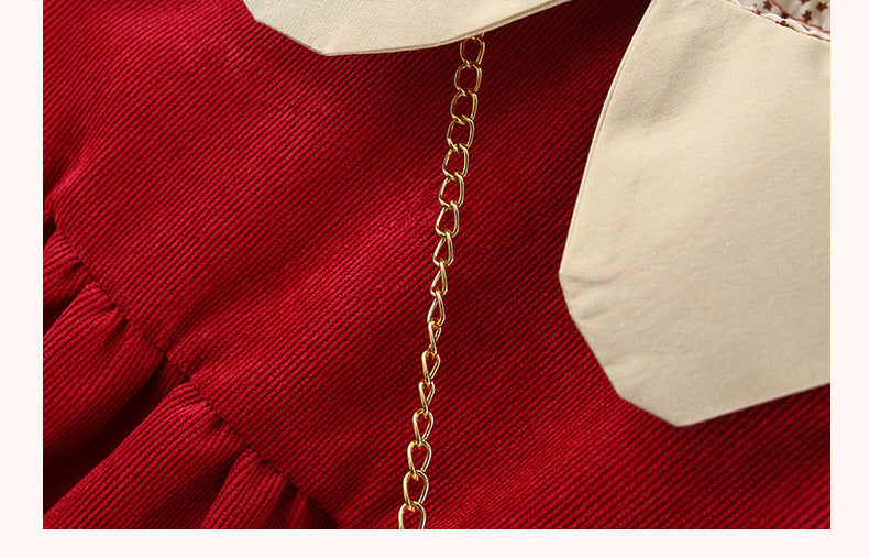 Pure Color Cartoon Bear Bag Corduroy Baby Dress