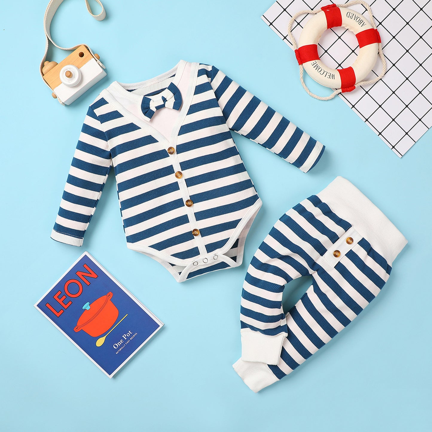 Boys And Girls Striped Romper Two-piece Suit