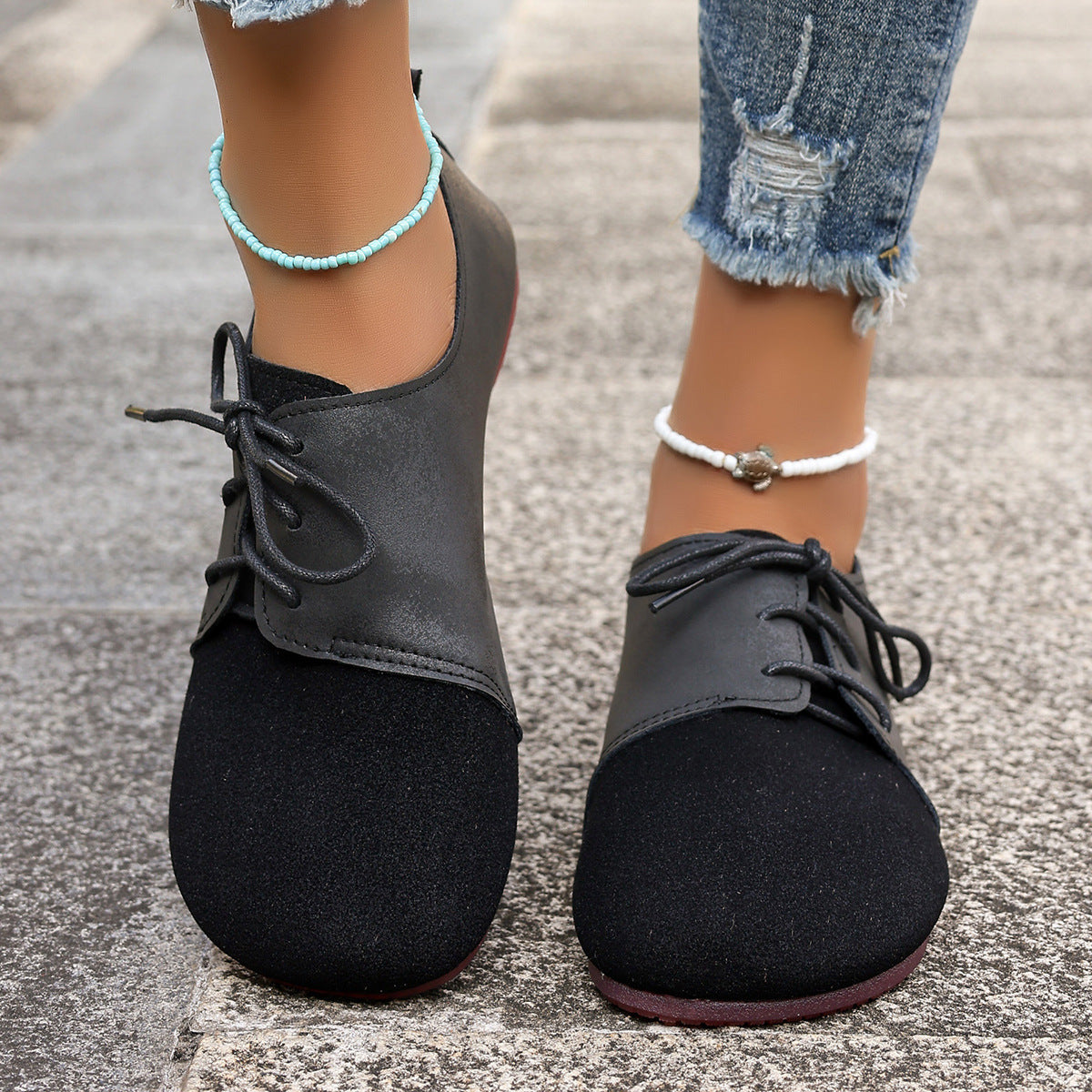 Plus Size Women's Shoes Retro Flat Bottom Casual Low-top Lace-up Gommino