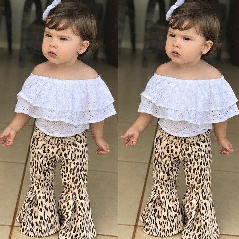 Lace Top Leopard Pants Two-piece Children's Suit