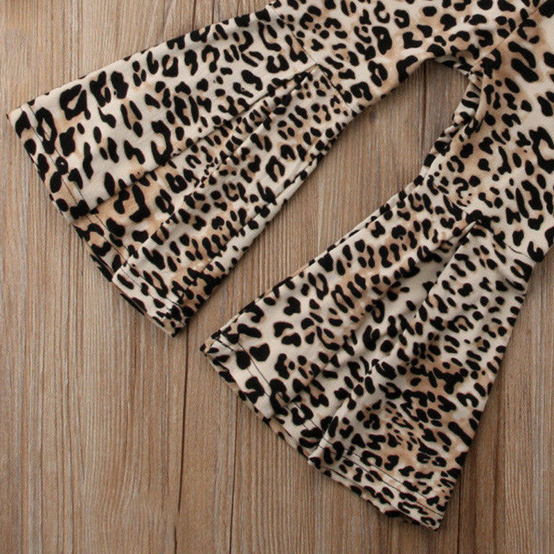 Lace Top Leopard Pants Two-piece Children's Suit