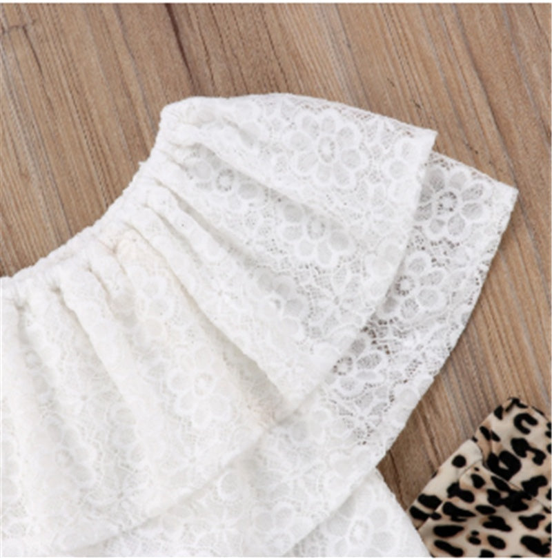 Lace Top Leopard Pants Two-piece Children's Suit