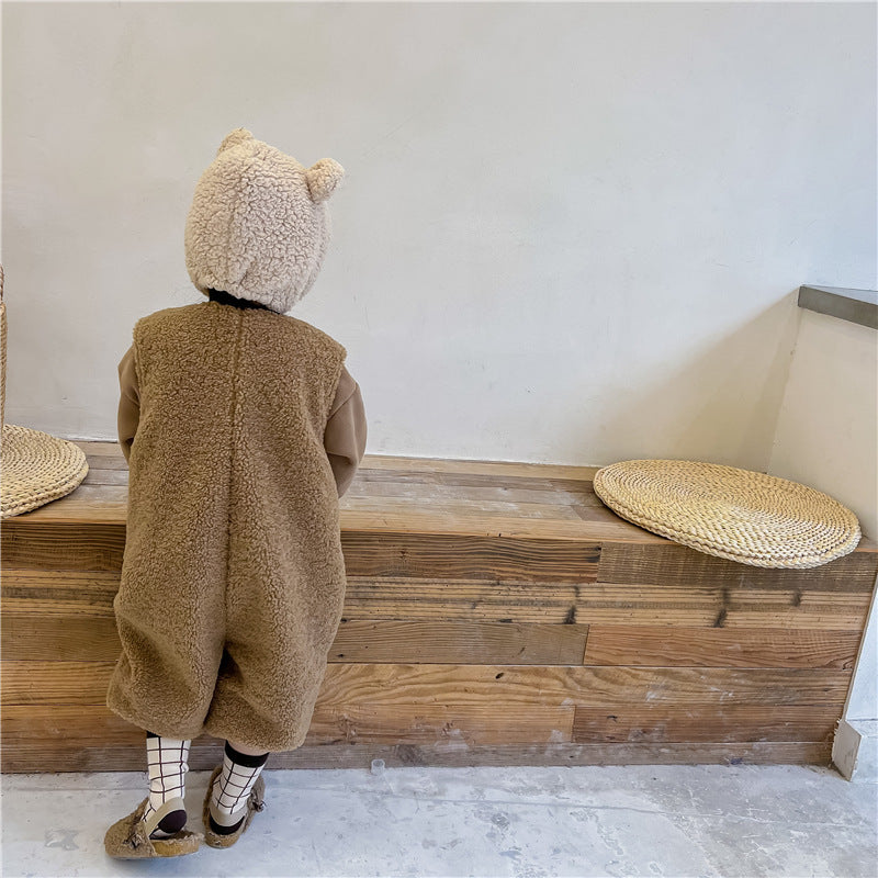 Children's Korean-style Fleece-lined Thickened Jumpsuit