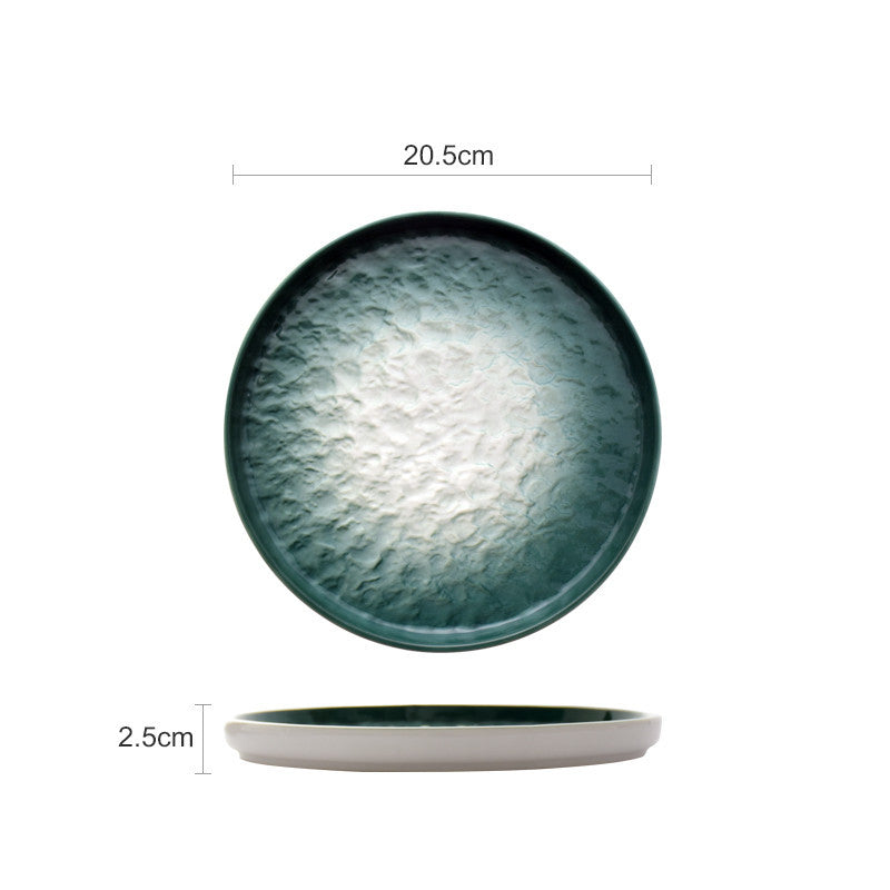 Gradient Emerald Steak Plate Stone Pattern Pasta Plate Western Plate Round Plate Restaurant Home