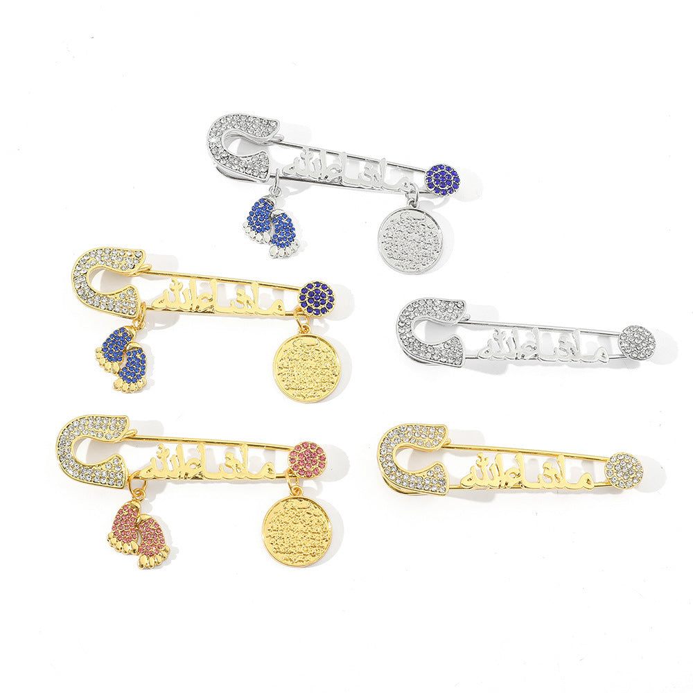 Full Diamond Foot Letter Metal Brooch Advanced Refined Personalized Clothing Ornament