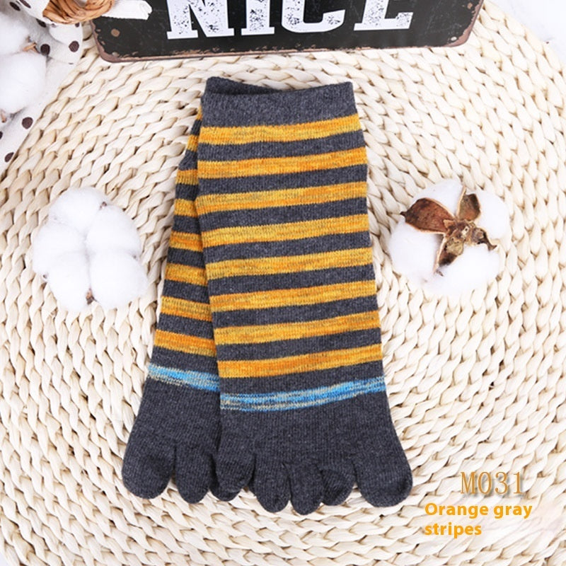 Niche Mixed Color Stripe Short Split Toe Cotton Socks