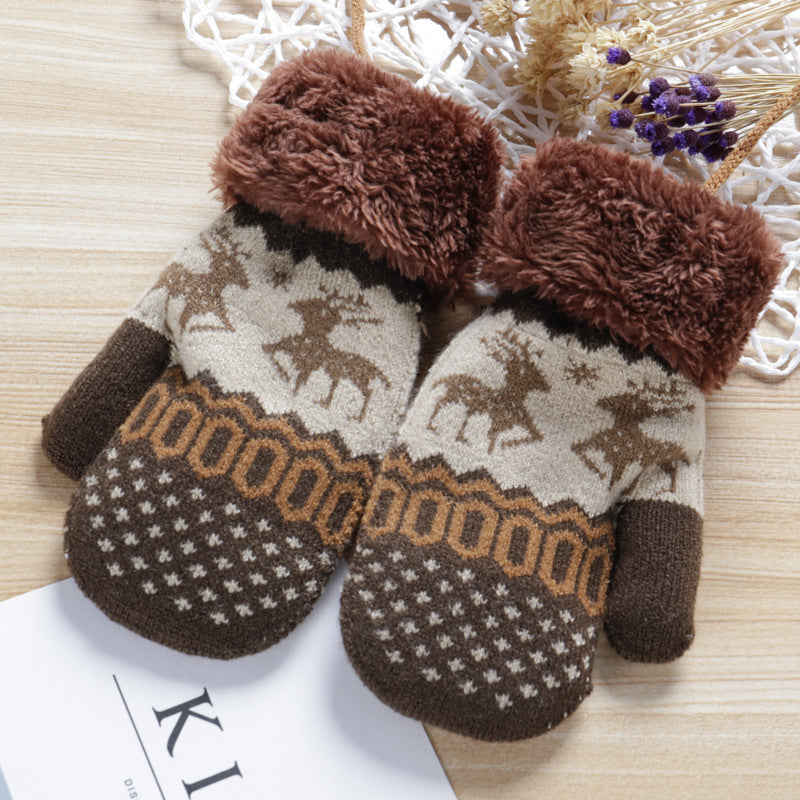Cute Middle And Big Kids Halter Neck Bag Finger Knitted Gloves