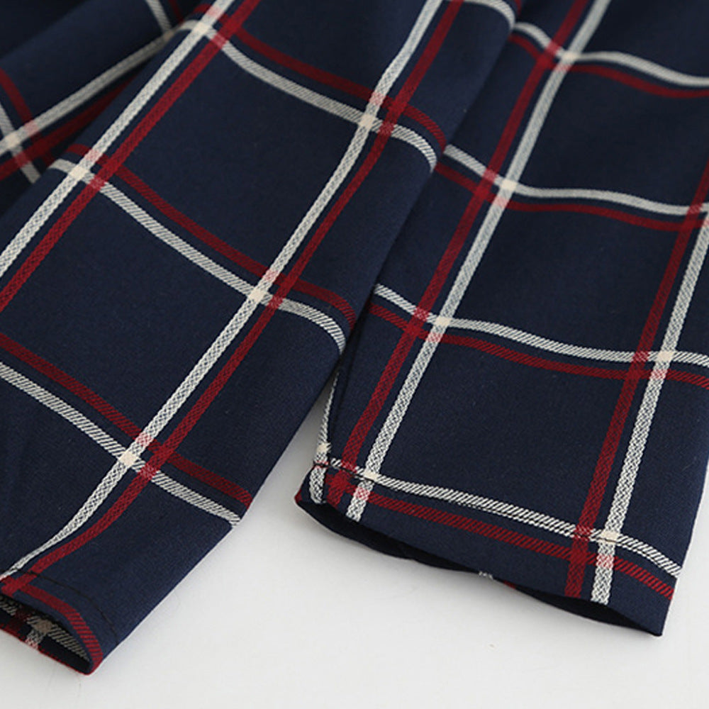 Girl long sleeve lapel plaid dress