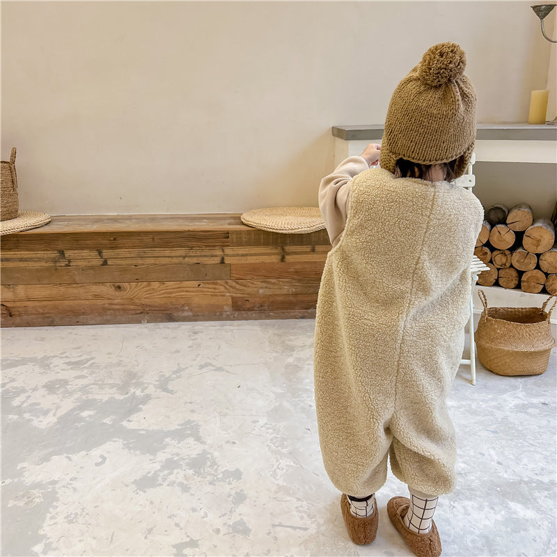 Children's Korean-style Fleece-lined Thickened Jumpsuit
