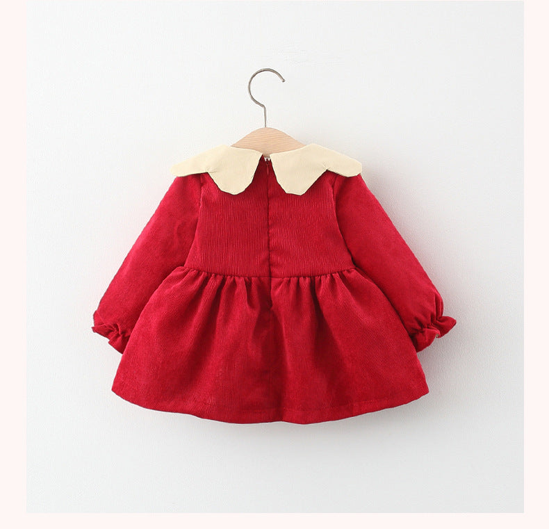 Pure Color Cartoon Bear Bag Corduroy Baby Dress