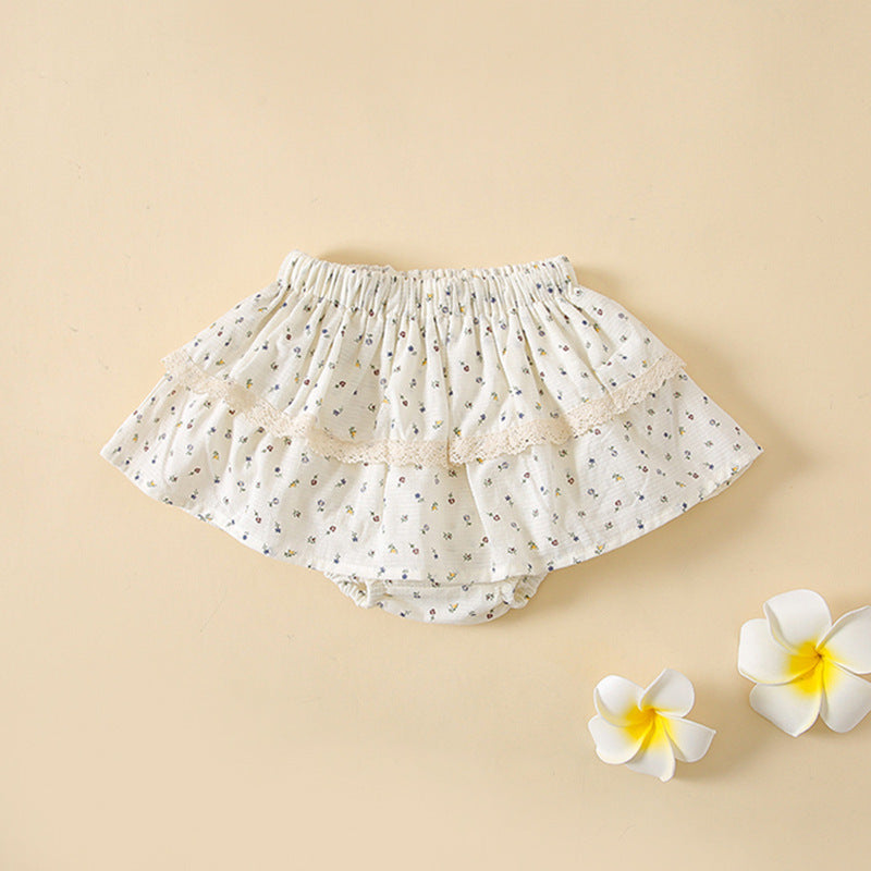 Infant Floral Culottes Lotus Leaf Lace Bread