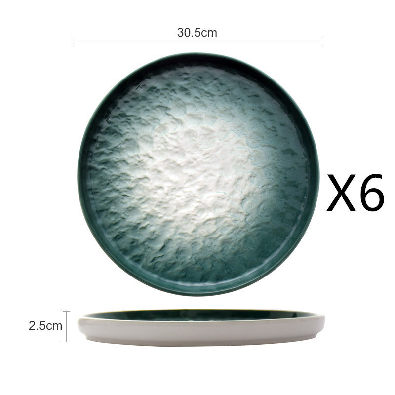 Gradient Emerald Steak Plate Stone Pattern Pasta Plate Western Plate Round Plate Restaurant Home