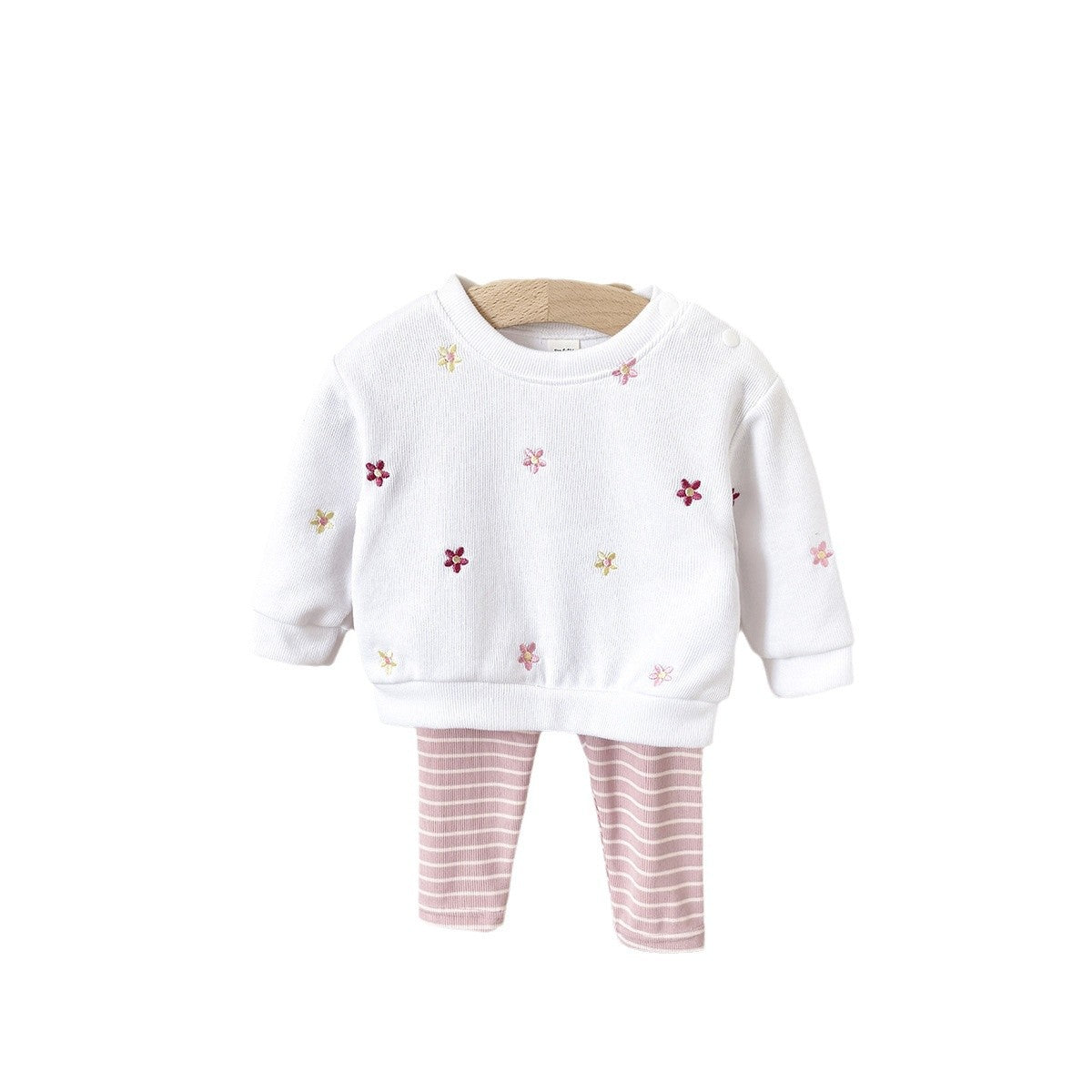 Baby Girl Floral Embroidered Pullover Sweatshirt Suit