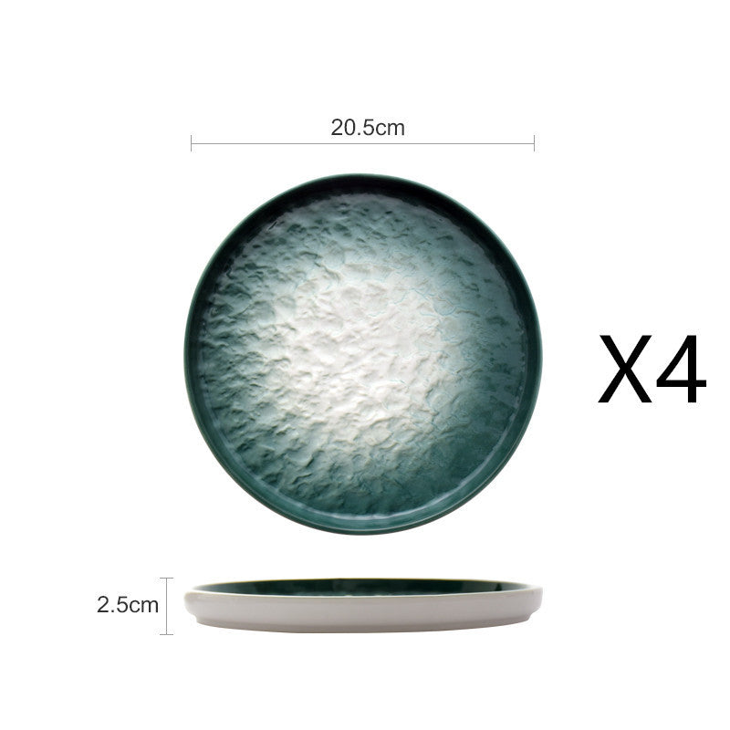 Gradient Emerald Steak Plate Stone Pattern Pasta Plate Western Plate Round Plate Restaurant Home
