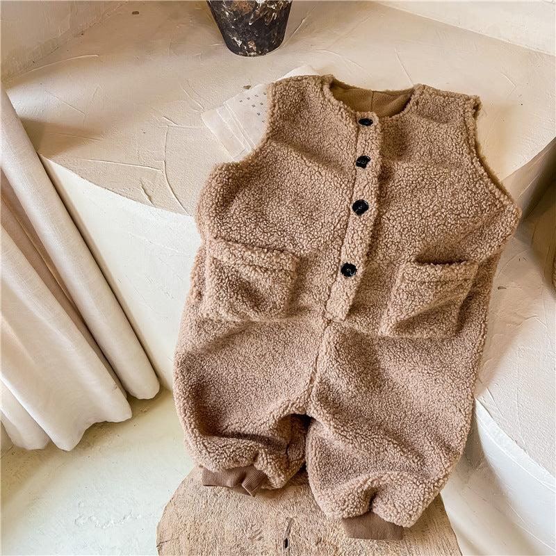 Children's Korean-style Fleece-lined Thickened Jumpsuit