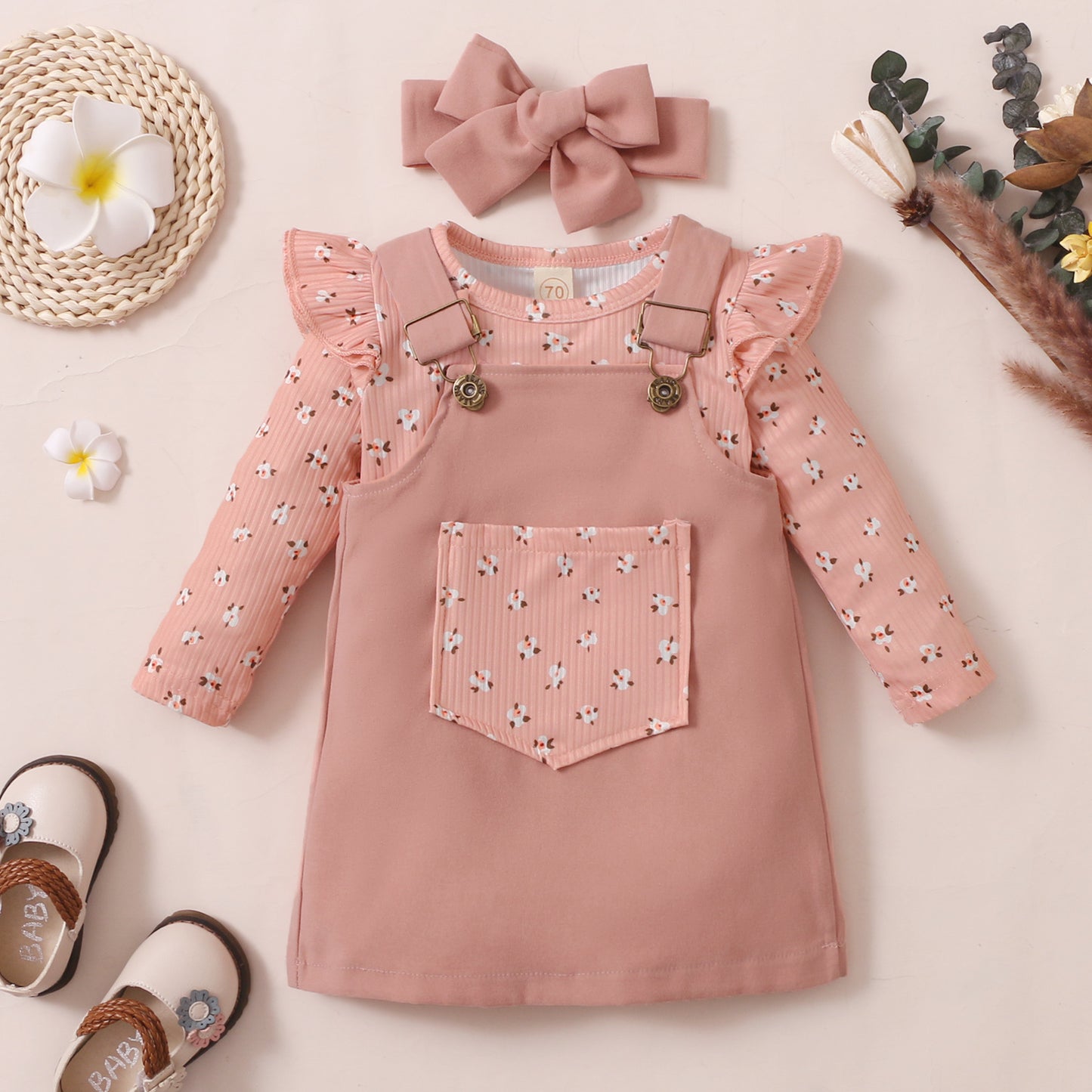 Girls Pit Strip Print Suspender Skirt Suit