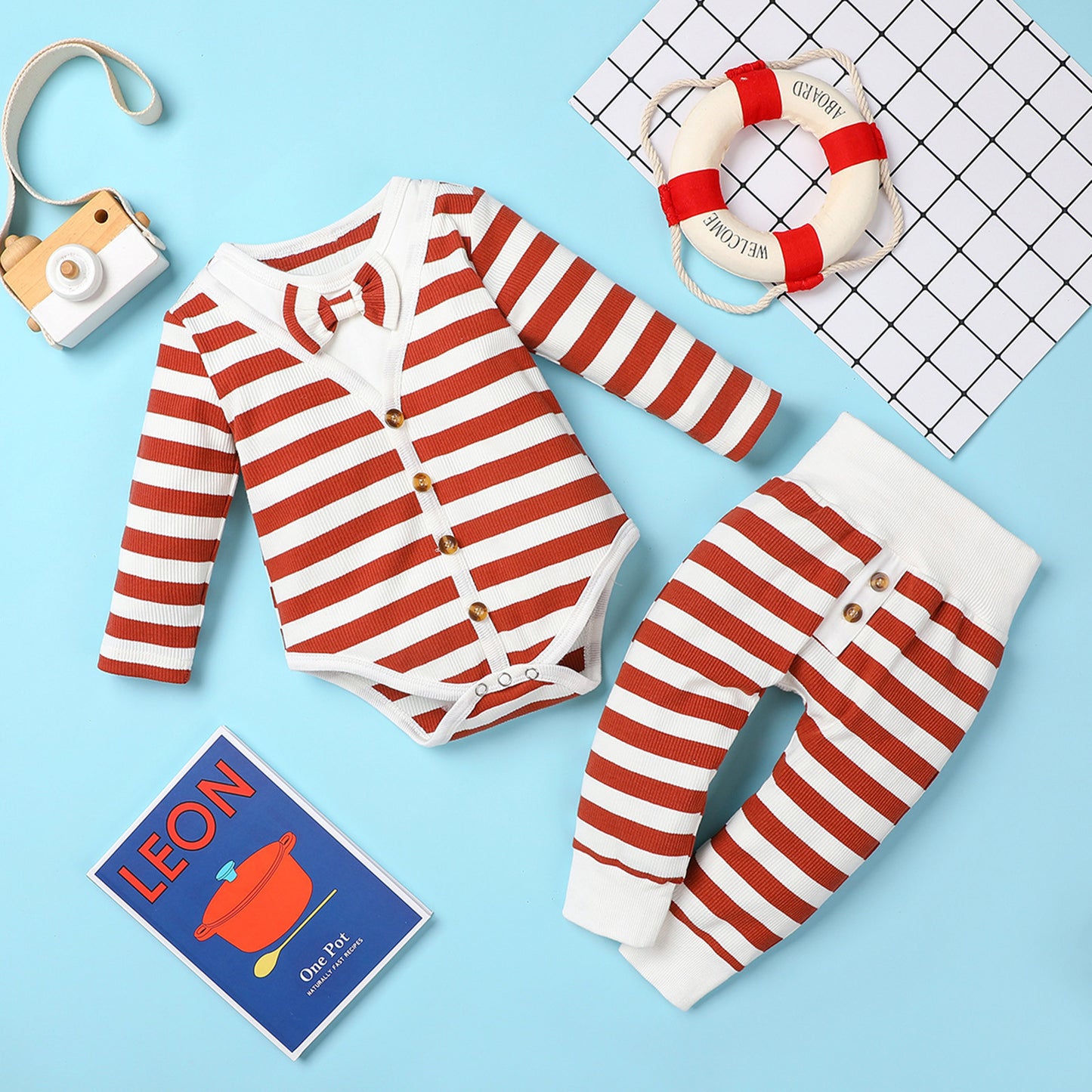 Boys And Girls Striped Romper Two-piece Suit