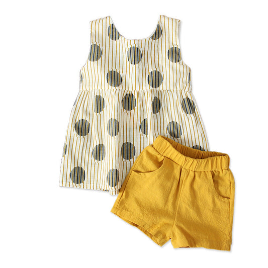 Summer Girls' Sleeveless Backless Bow Two-piece Suit