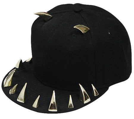 Punk Rivet Hiphop Hat With Flat Brim And Horns