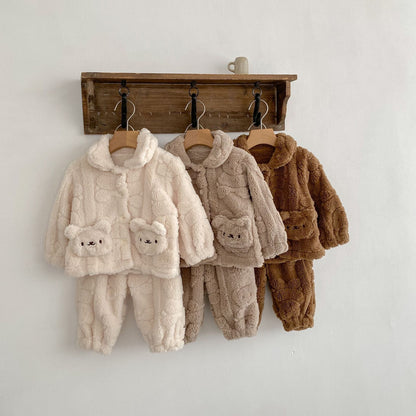 Bear Plush Coat Baby Velvet Pajamas Two-piece Set