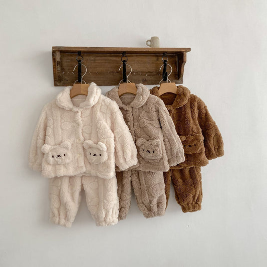 Bear Plush Coat Baby Velvet Pajamas Two-piece Set