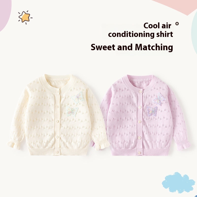 Sweet Thin Hollow Knitted Girl's Cardigan