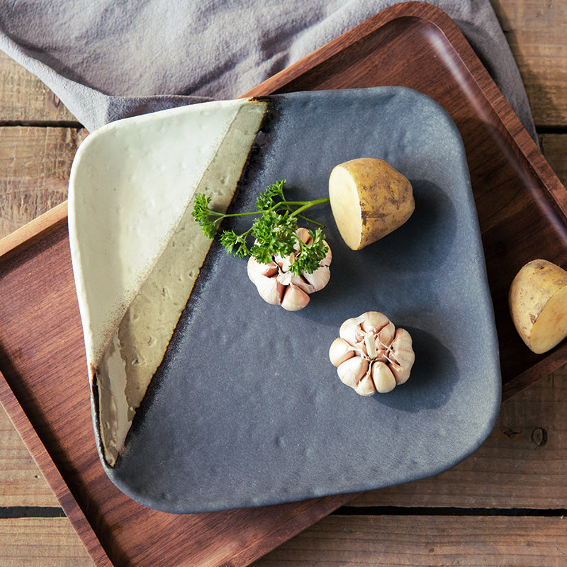 Retro Thick Ceramic Round Plate Square Plate Salad Plate Flat Plate