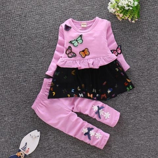 Girl's Leisure 2-piece Set With Bow Pattern Printing