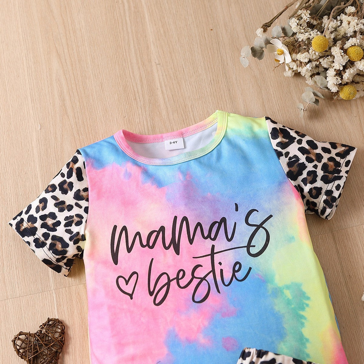 Letter Tie-dye Short Sleeve Stitching Leopard Print Shorts Suit