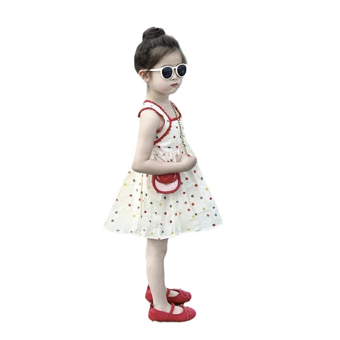 Summer New Girls' Color Polka Dot Brace Dress