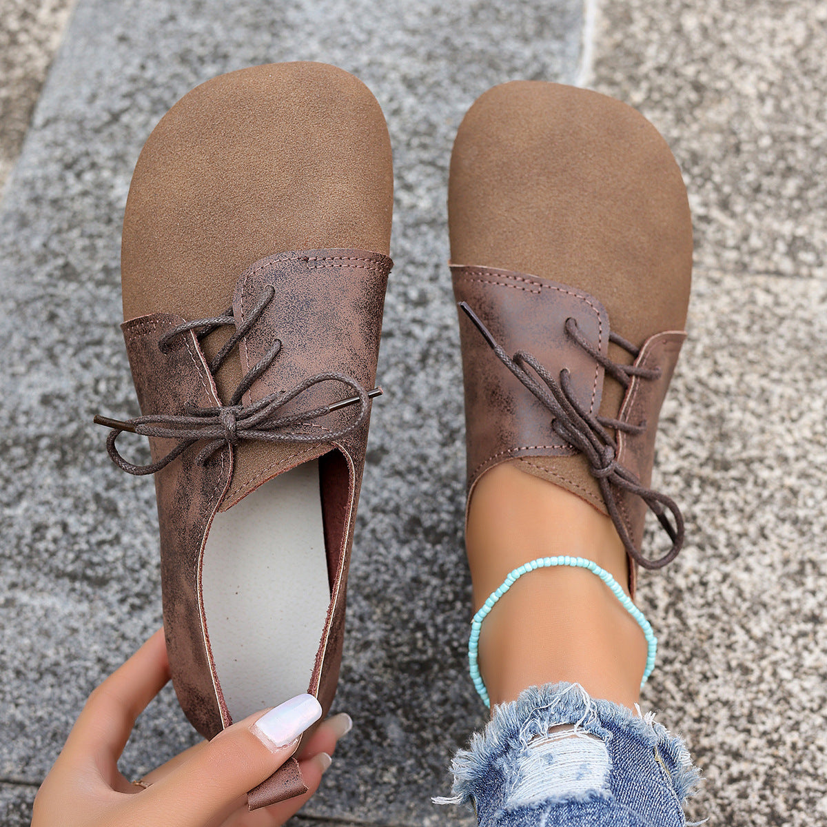 Plus Size Women's Shoes Retro Flat Bottom Casual Low-top Lace-up Gommino