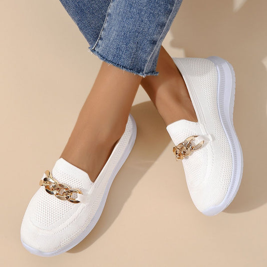 New Large Size Flat Heel Mesh Breathable Flying Woven Slip-on Women