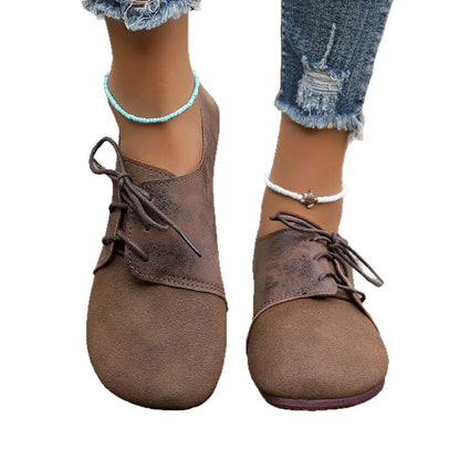 Plus Size Women's Shoes Retro Flat Bottom Casual Low-top Lace-up Gommino