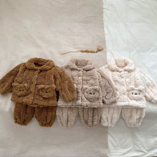 Bear Plush Coat Baby Velvet Pajamas Two-piece Set