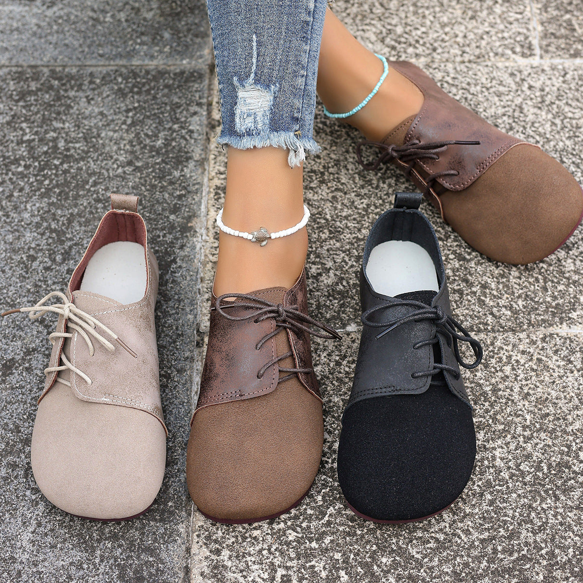Plus Size Women's Shoes Retro Flat Bottom Casual Low-top Lace-up Gommino
