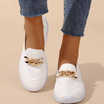 New Large Size Flat Heel Mesh Breathable Flying Woven Slip-on Women