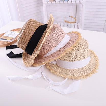 Sun-proof Sun Hollow-out Straw Hat British Flat Top