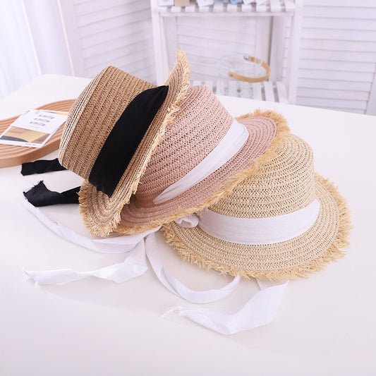 Sun-proof Sun Hollow-out Straw Hat British Flat Top