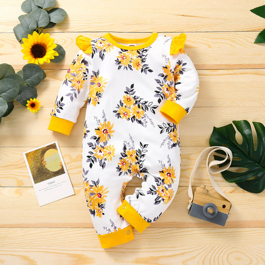 Infant Children's Flying Sleeve Long Sleeve Jumpsuit