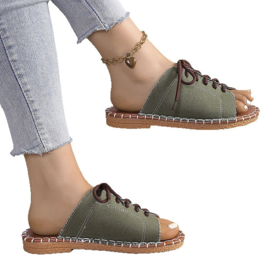Plus Size Slippers Women's Lace-up Fish Mouth