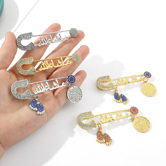 Full Diamond Foot Letter Metal Brooch Advanced Refined Personalized Clothing Ornament