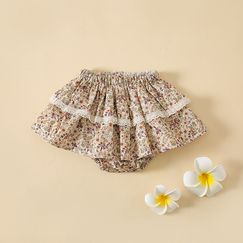 Infant Floral Culottes Lotus Leaf Lace Bread