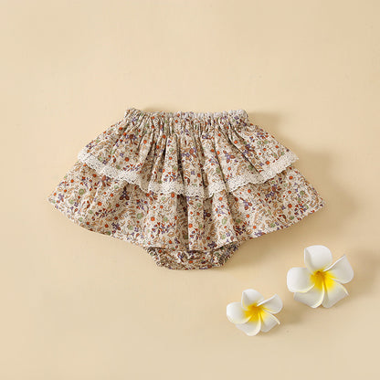Infant Floral Culottes Lotus Leaf Lace Bread