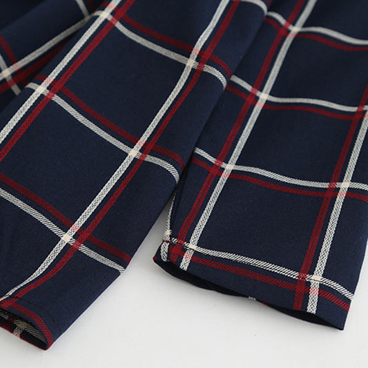 Girl long sleeve lapel plaid dress
