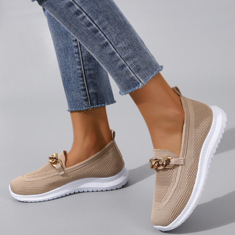 New Large Size Flat Heel Mesh Breathable Flying Woven Slip-on Women