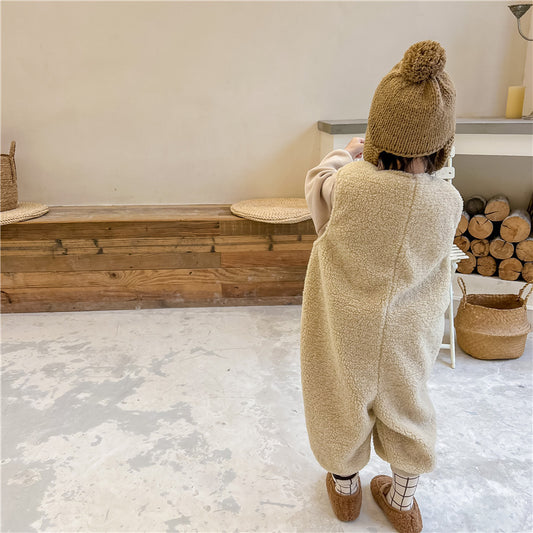 Children's Korean-style Fleece-lined Thickened Jumpsuit