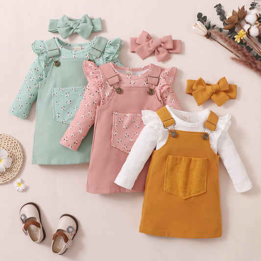 Girls Pit Strip Print Suspender Skirt Suit