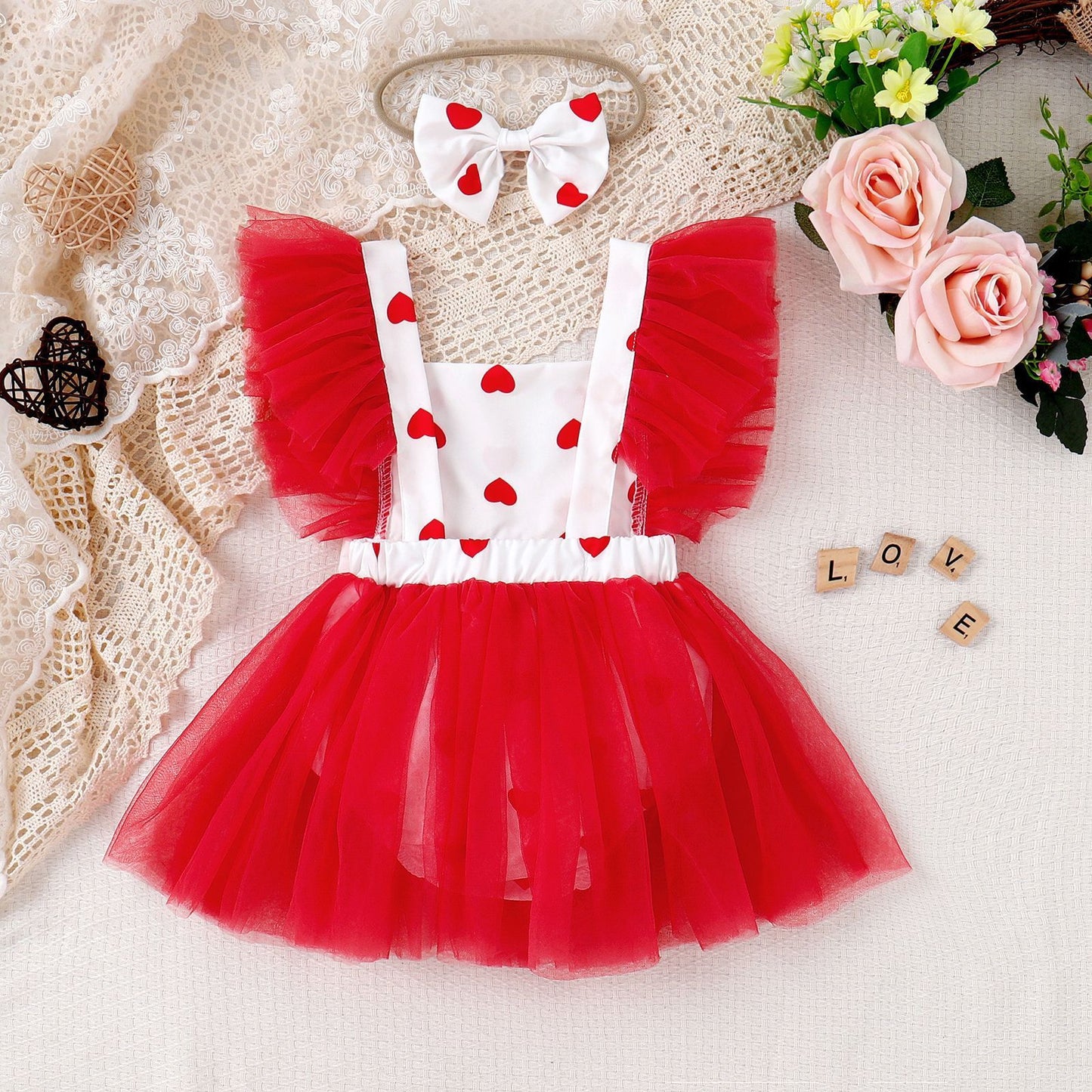 Girls' Fashion Love Print Patchwork Jumpsuit