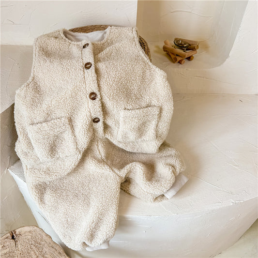 Children's Korean-style Fleece-lined Thickened Jumpsuit
