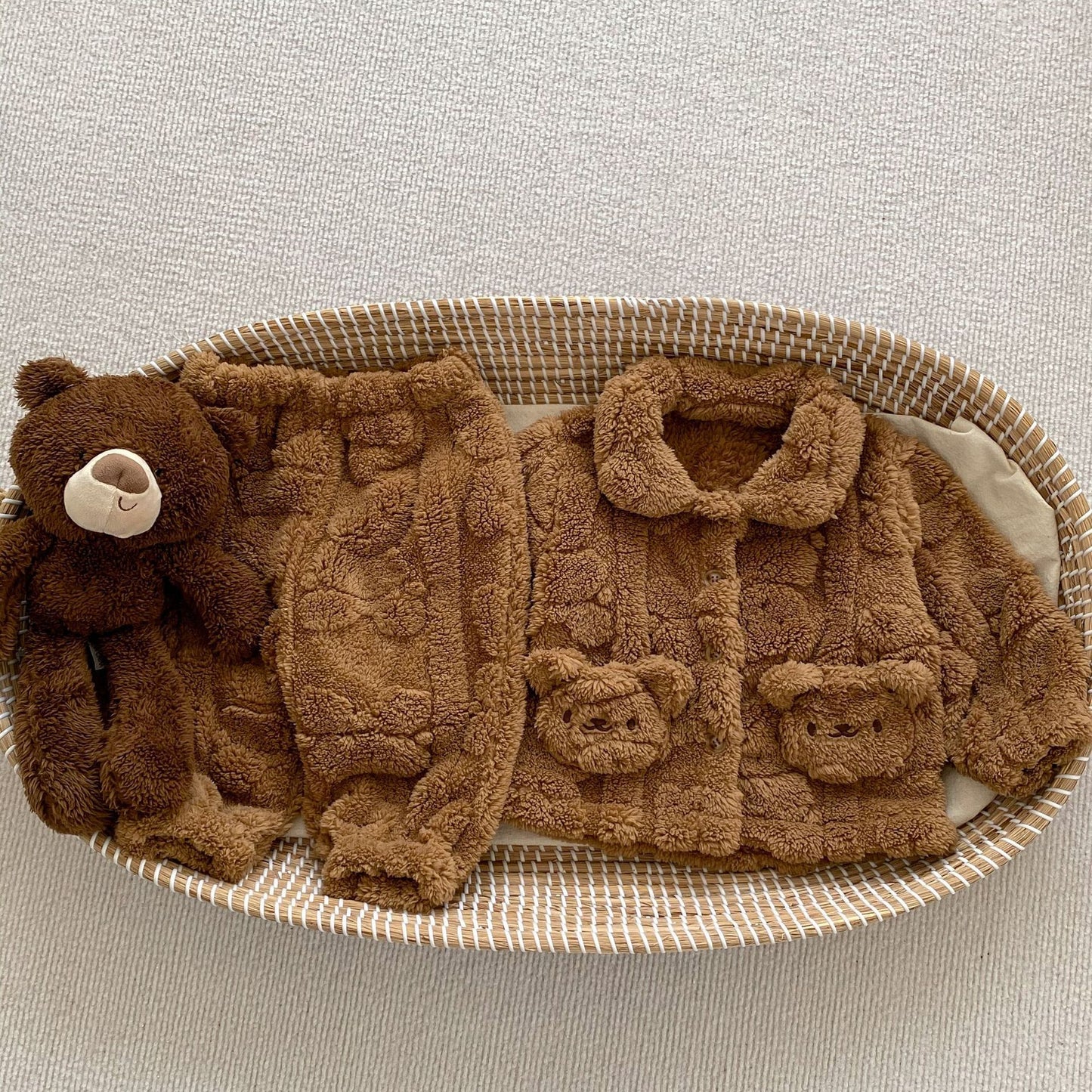 Bear Plush Coat Baby Velvet Pajamas Two-piece Set